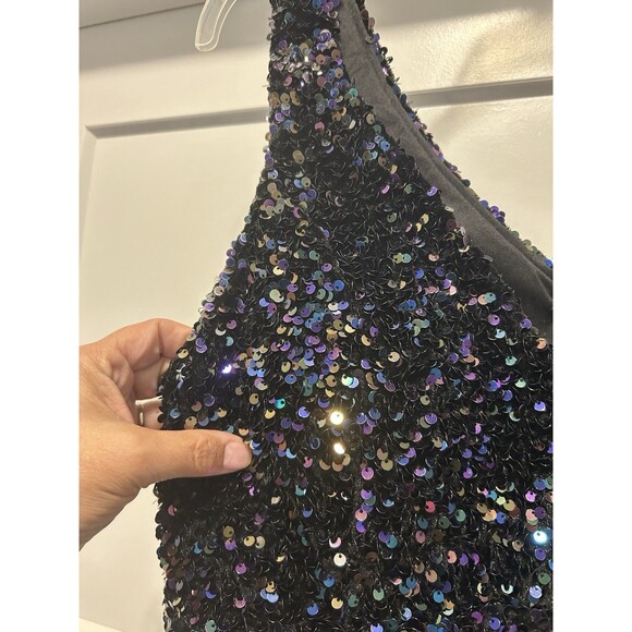 Crystal Doll Size 15 Amber Black Multicolor Sequin Tank Mini Dress Stretchy Hoco - Picture 3 of 7